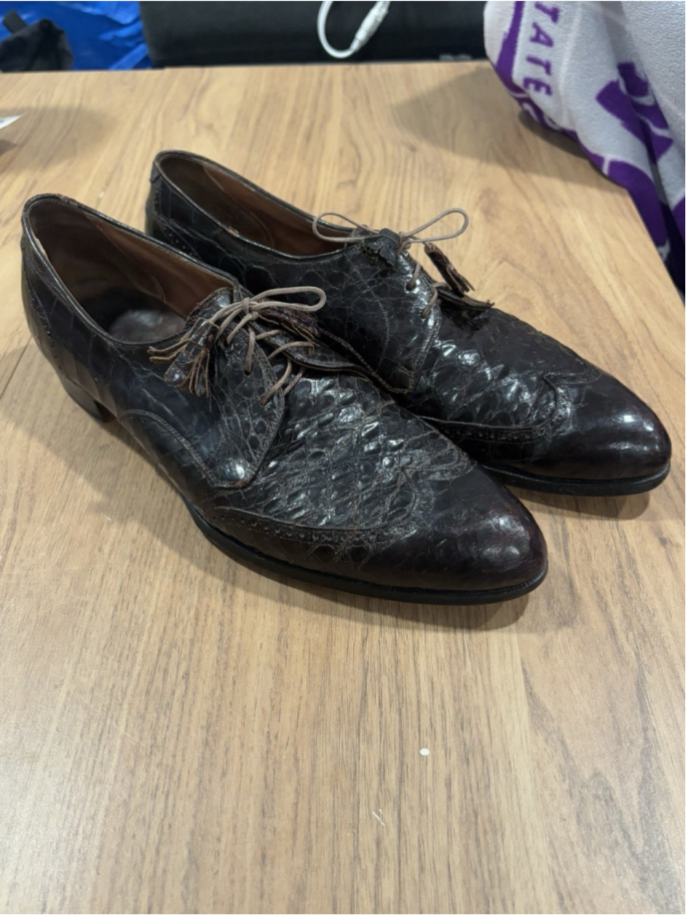 Vintage Banister Exotic Leather Shoes Mens 11.5 Black Textured Dress Oxford